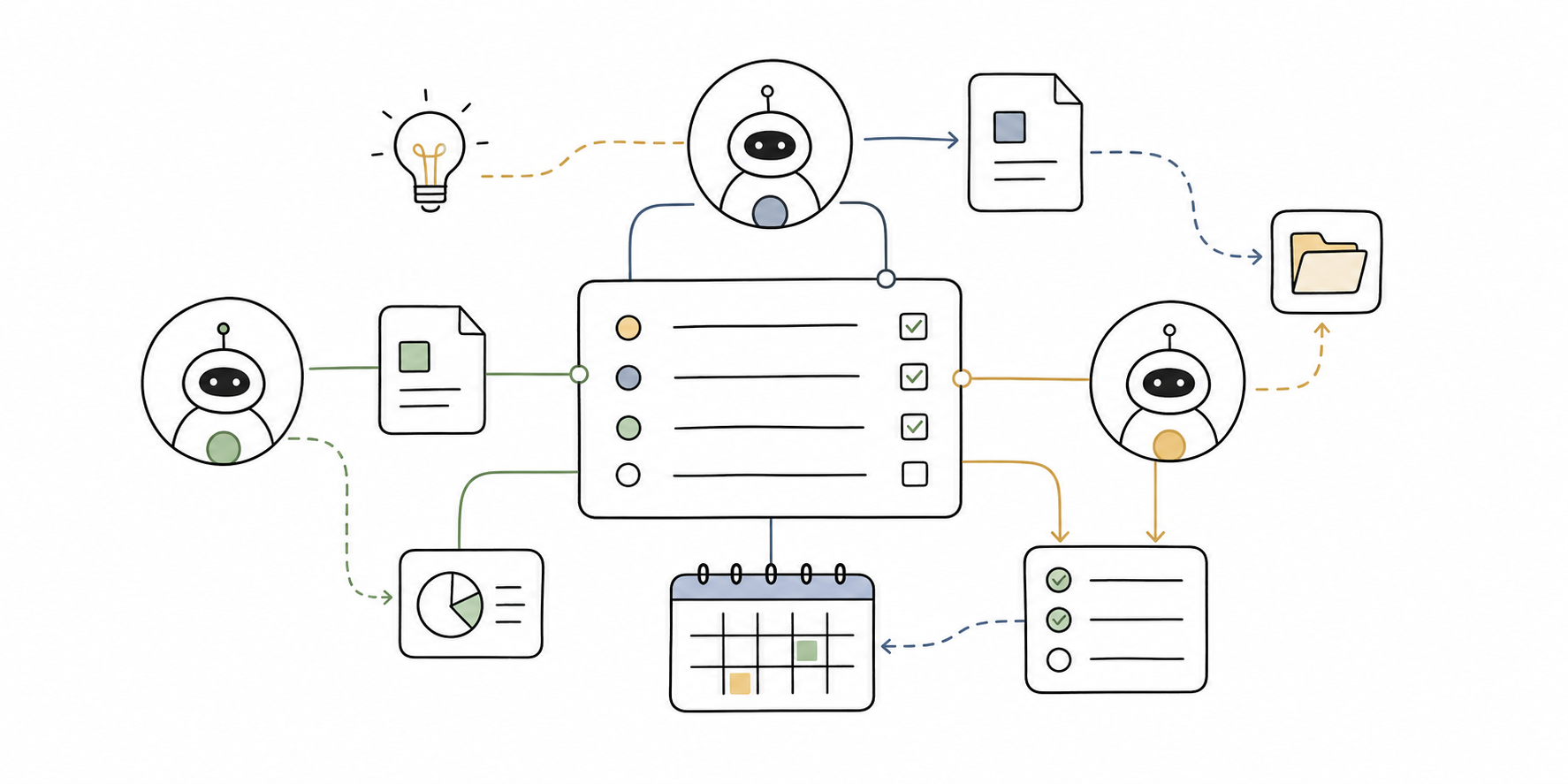 Illustration of multiple agents working together on marketing tasks